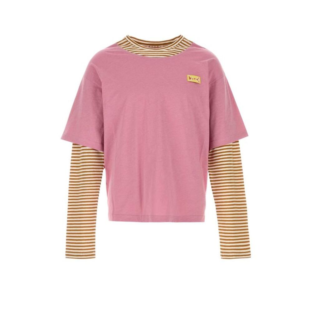 Marni Men Dark Pink Linen Bend T-Shirt